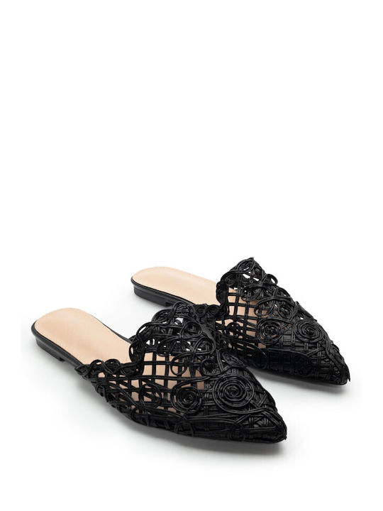 Luigi Flat Leather Mules Black