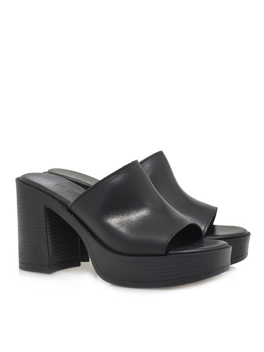 JK London Piele Mules cu Mare Toc în Negru Culoare