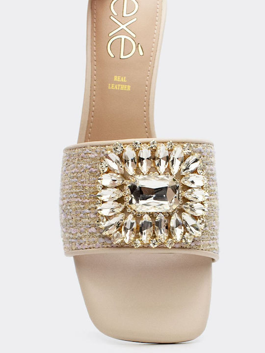 Mules with Thin High Heel in Beige Color