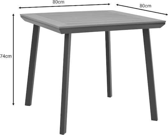 Synergy Outdoor Dinner Table with Wood Surface and Aluminum Frame Natural 80x80x74cm