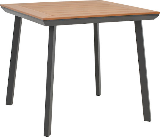 Synergy Outdoor Dinner Table with Wood Surface and Aluminum Frame Natural 80x80x74cm