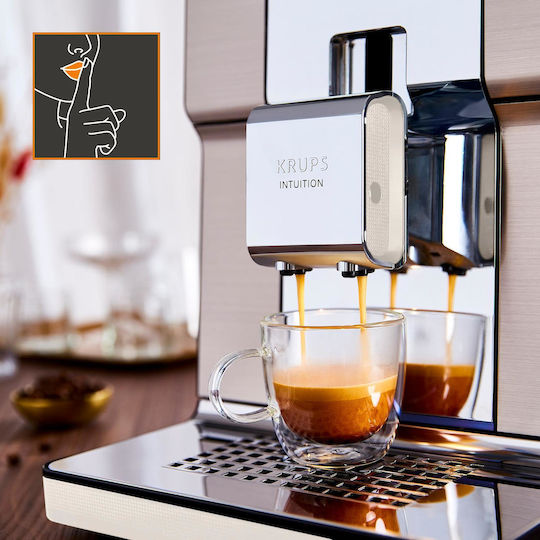 Krups Experience+ Αυτόματη Μηχανή Espresso 1550W Πίεσης 15bar με Μύλο Άλεσης Ασημί EA877A