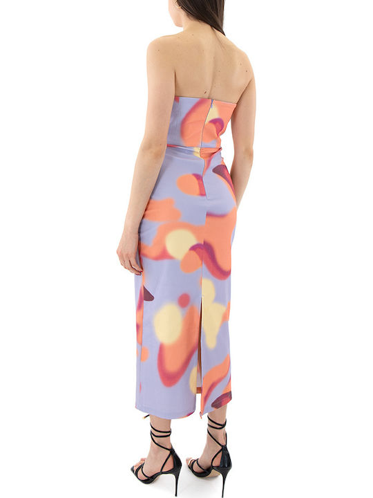 Summer Midi Dress for Wedding - Christening Strapless Purple