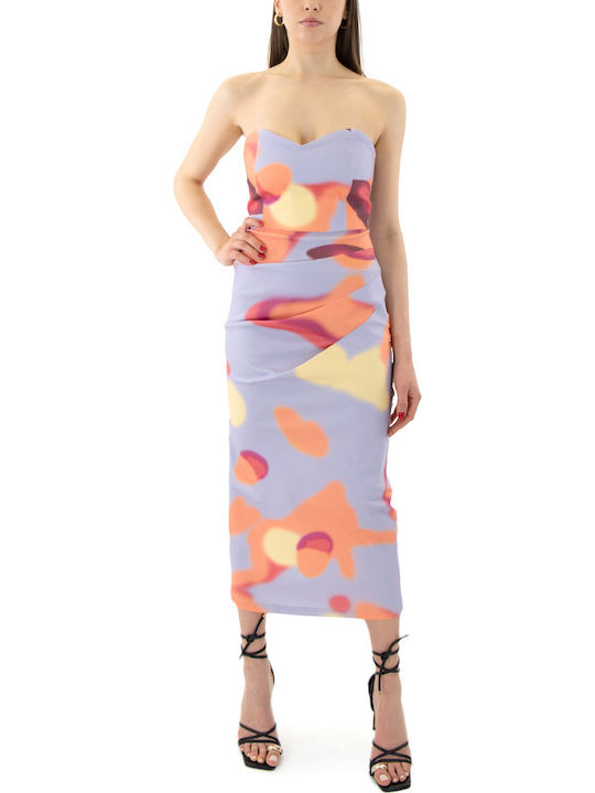 Summer Midi Dress for Wedding - Christening Strapless Purple