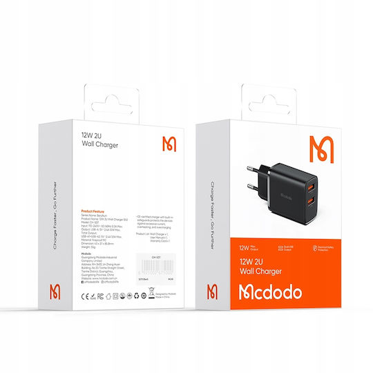 Mcdodo Ladegerät ohne Kabel mit 2 USB-A Anschlüsse 12W Schwarzs (CH-5070)