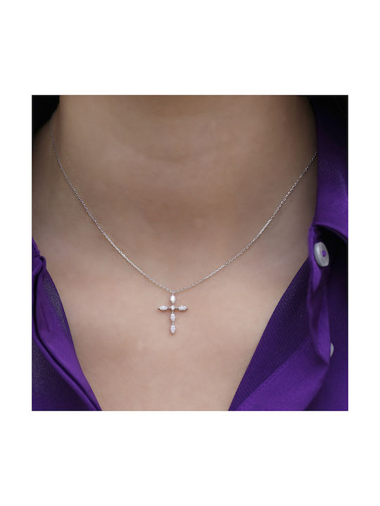 Weißgold Kreuz 18K mit Kette