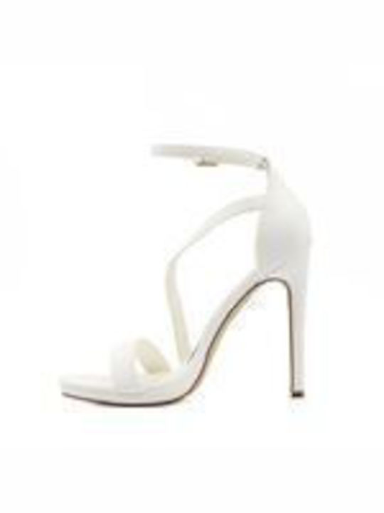 Diamantique Women's Sandals with Ankle Strap White with Thin High Heel