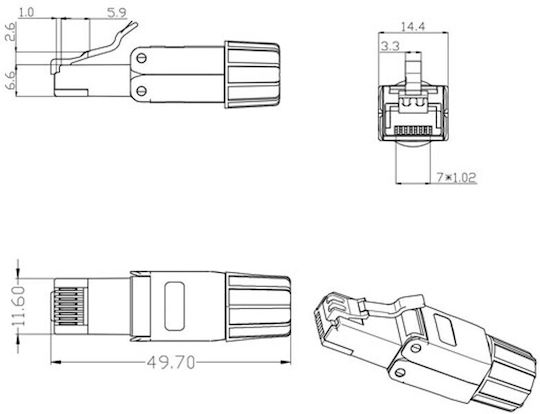 Ez-rj457stl Cat.7 Rj45 Θωρακισμένο Βύσμα