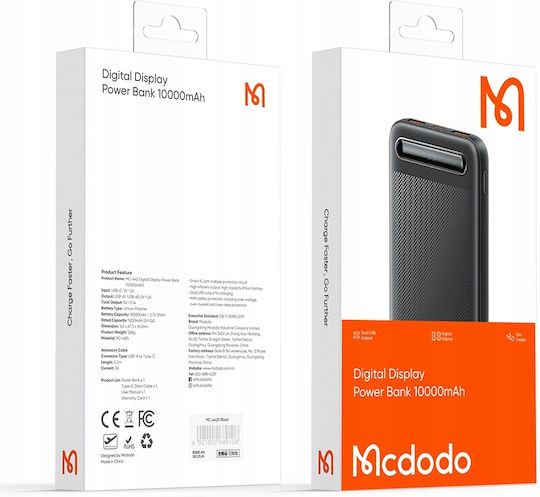 Mcdodo MC-4422 Power Bank 10000mAh 10W με 2 Θύρες USB-A Μαύρο