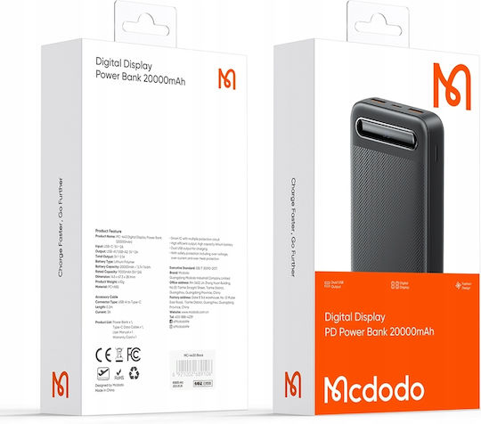 Mcdodo MC-4432 Power Bank 20000mAh 10W mit 2 USB-A Anschlüssen Schwarz