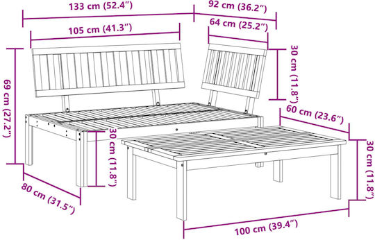 Garten- und Outdoor-Möbelsets 2 Stück Massivholz Akazie