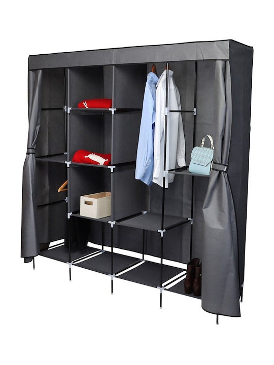 Saska Garden Fabric Wardrobe with Zipper and Shelves in Gray Color 168x45x172cm