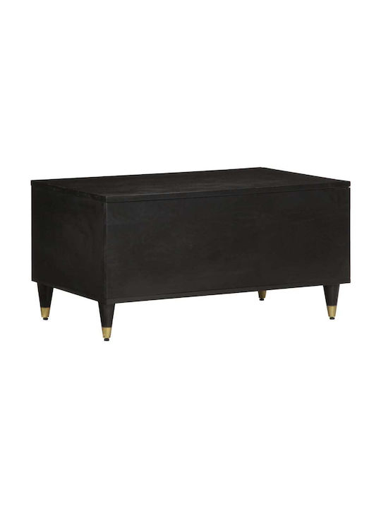 Rectangular Central Coffee Table Made of Solid Wood Black M80xW50xH40cm