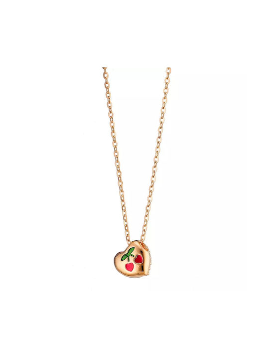 Oxzen Necklace Double with design Heart from Pink Gold Plated Silver