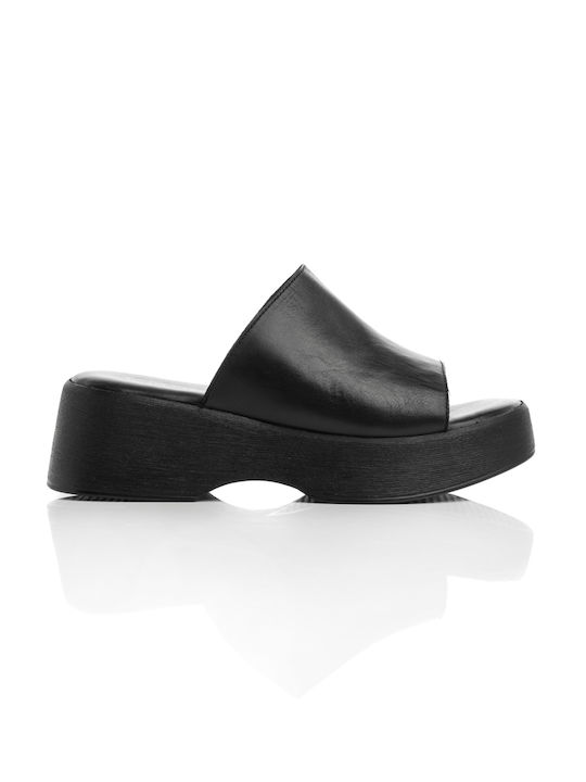 Shoe Art Women's Leather Platform Wedge Sandals Black