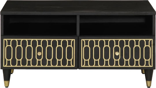 Rectangular Central Coffee Table Made of Solid Wood with Drawers Black M80xW54xH40cm