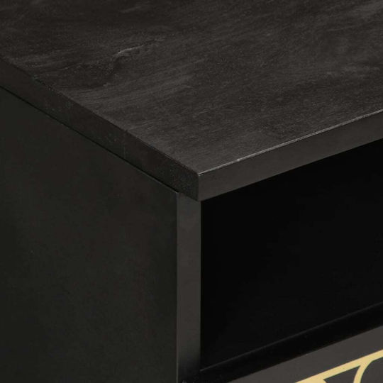 Rectangular Central Coffee Table Made of Solid Wood with Drawers Black M80xW54xH40cm