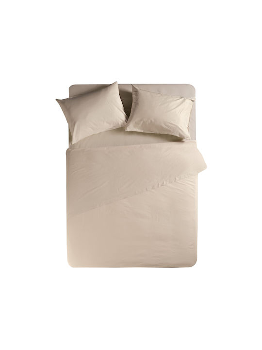 Nef-Nef Homeware Σεντόνι Διπλό με Λάστιχο 140x200+30εκ. Basic 730 Beige