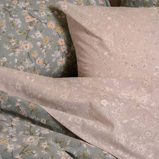 Melinen Sheet Set with 1 Pillowcase Semi Double with Elastic 120x200+32cm. Mini Amy Aqua 2pcs