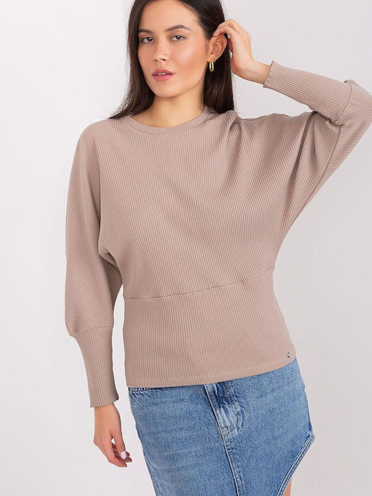 BFG Damen Bluse Baumwolle Langärmelig Beige