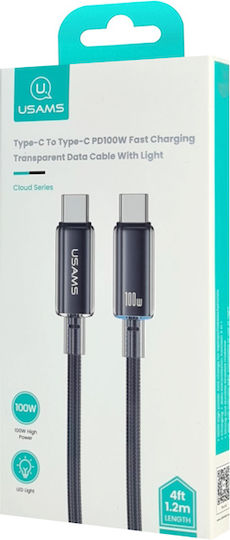 Usams Usams US-SJ660 LED Geflochtenes USB 2.0 Kabel USB-C männlich - USB-C 100W PD Schwarz 1.2m SJ660USB01