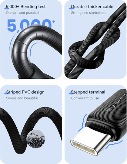 Usams US-SJ691 Braided USB 2.0 Cablu USB-C bărbătesc - USB-C 60W Negru 1m (SJ691USB01)