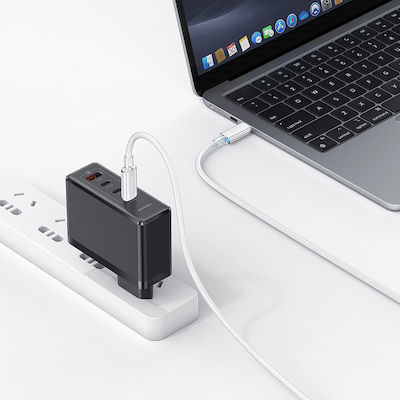 Usams US-SJ660 Împletit / LED USB 2.0 Cablu USB-C bărbătesc - USB-C de sex masculin 100W Albastru 1.2m (SJ660USB03)