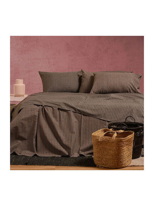 Melinen Sheet Set with 2 Pillowcases King Size with Elastic 180x200+32cm. Mini Blaze Brown 3pcs