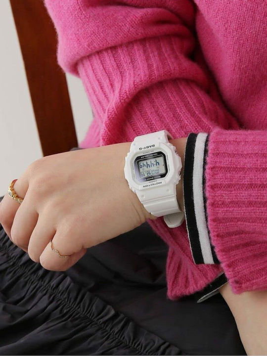 Casio Дамски Часовник 38мм Хронограф Кварцов с Бяла Каучукова Каишка