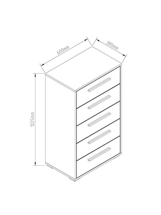Kids Chest of Drawers with 5 Drawers 60x28.3x102.5cm
