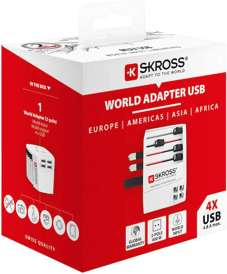 Skross Αντάπτορας Πρίζας από Universal σε Universal με 4 Θύρες USB