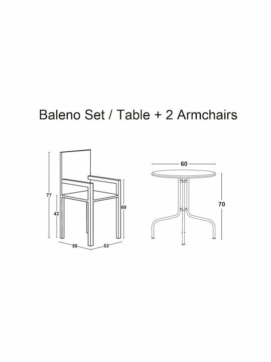 Baleno 3 Pieces Dining Set for Small Outdoor Spaces Anthracite E240