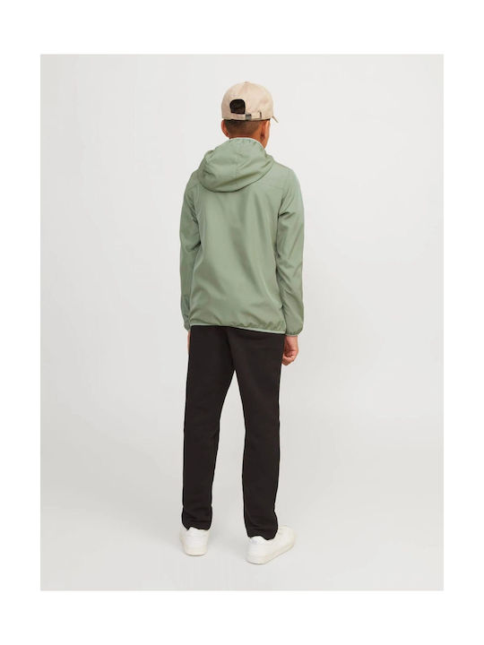 Jack & Jones Impermeabil Jachetă casual pentru copii Scurt Antivant cu căptușeală și glugă Oil Green