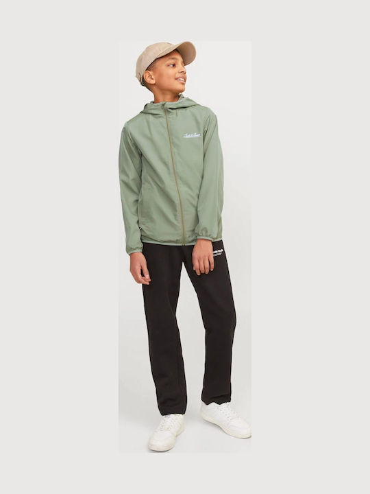 Waterproof Kids' Casual Jacket Short Windproof with Lining & Hood Oil Green