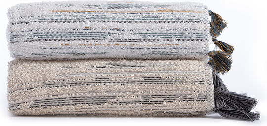 Nef-Nef Homeware Πετσέτα Χεριών Premium Halway 30x50εκ. Ecru/Green Βάρους 550gr/m²