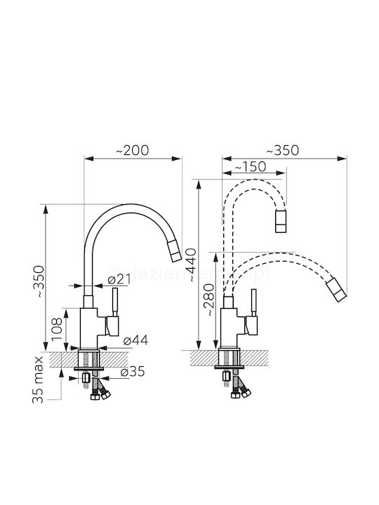 Ferro Zumba Kitchen Faucet Counter Inox Silver