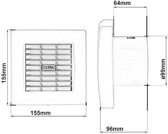 Europlast Wall-mounted Ventilator Bathroom 100mm White