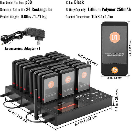 Wireless Ready Order Notification System for Restaurants 998 Channels 24 Devices Vevor Dcpqcqdrcpfxr4k62v2