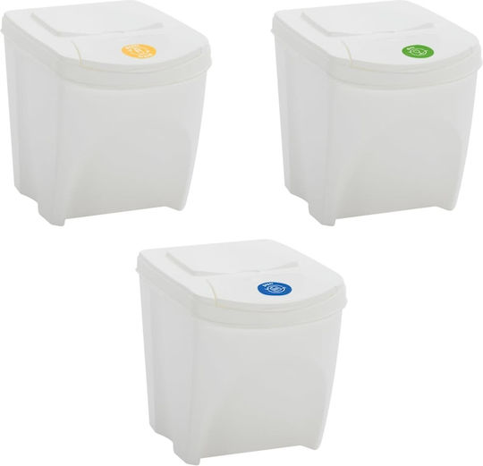 vidaXL Coș de Gunoi Plastic Alb 75lt 3buc