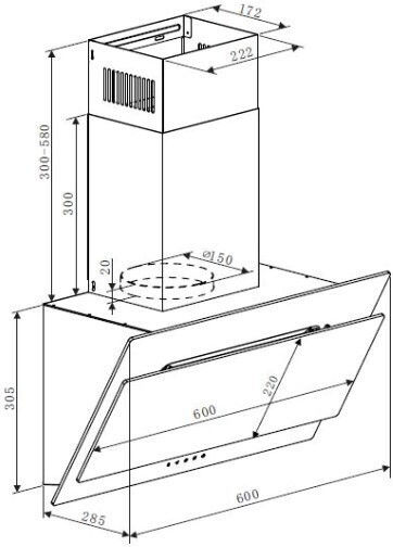 Heinner Chimney Vent Hood 60cm Black