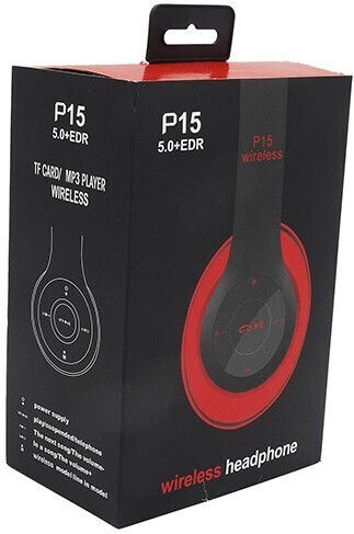 P15 Wireless / Wired Over Ear Headphones with Radio Red