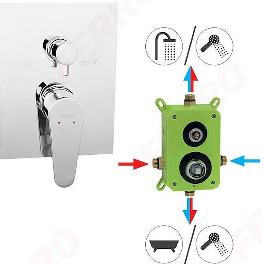 Ferro BAG7P2BOX Μίκτης Μπαταρίας Εντοιχισμού Ντουζιέρας 2 Εξόδων Ασημί