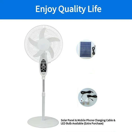 Gd-936s Floor-standing Solar Rechargeable Fan 5 Speeds White