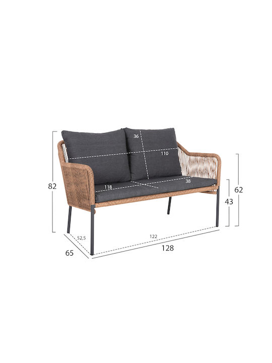 Baffin Zweisitziges Sofa Außenbereich Rattan mit Kissen 129x70x77cm