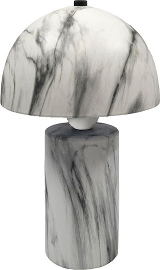 Inart Ceramic Table Lamp for Socket E27 with White Shade and Base