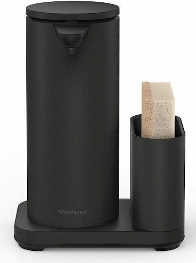 Simplehuman Dispenser Κουζίνας από Ανοξείδωτο Ατσάλι με Αυτόματο Διανομέα & Θήκη για Σφουγγάρι Μαύρο 414ml
