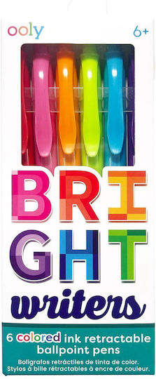 Retractable Bright Writers Colored Pens Set 6