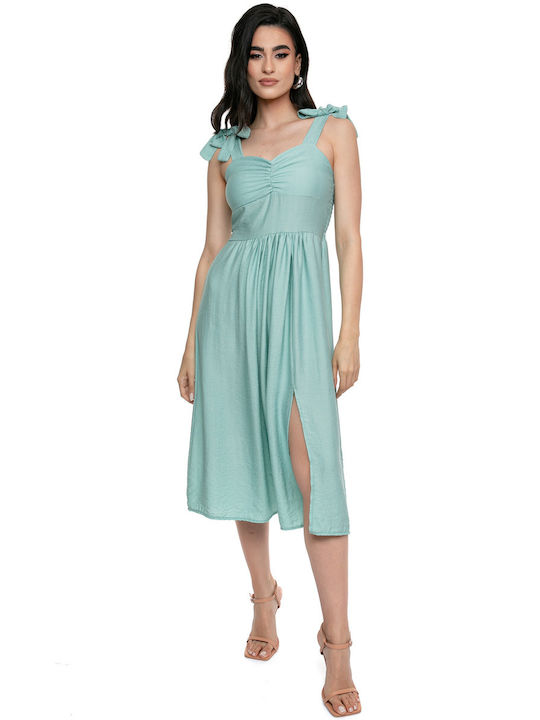 RichgirlBoudoir Sommer Midi Slip Dress Kleid Drapiert mit Schlitz Mint