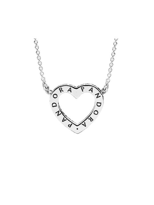 Pandora Necklace with design Heart from Silver with Zircon