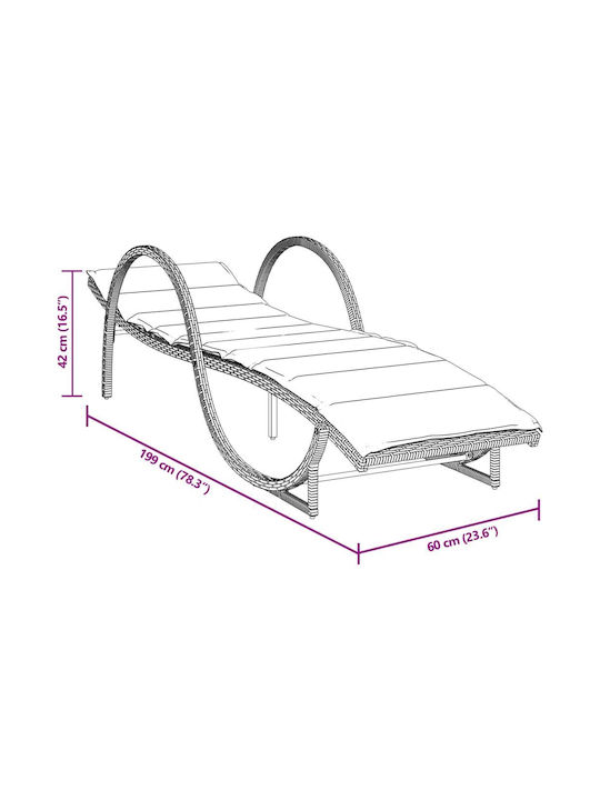 Liegestuhl Rattan mit Kissen Schwarz 2Stück 199x60x42cm.